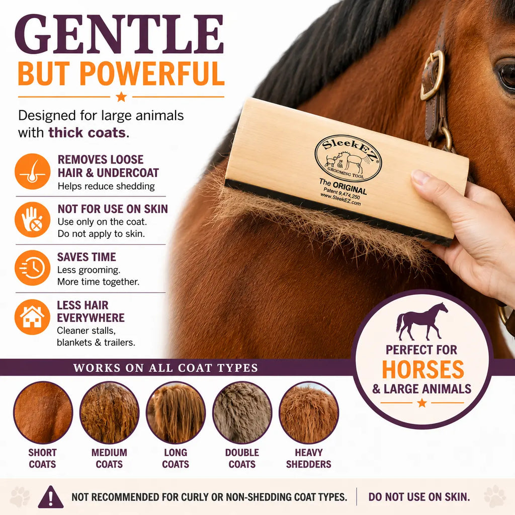 Sleekez Horse Brush for Shedding & Grooming, Deshedding Tool for Short & Long Haired Horses