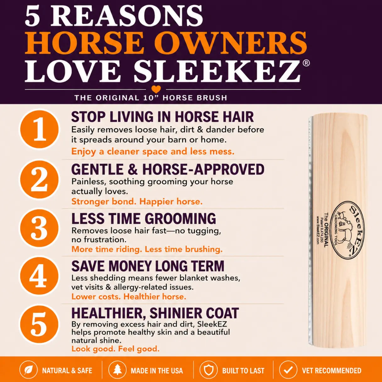 Sleekez Horse Brush for Shedding & Grooming, Deshedding Tool for Short & Long Haired Horses