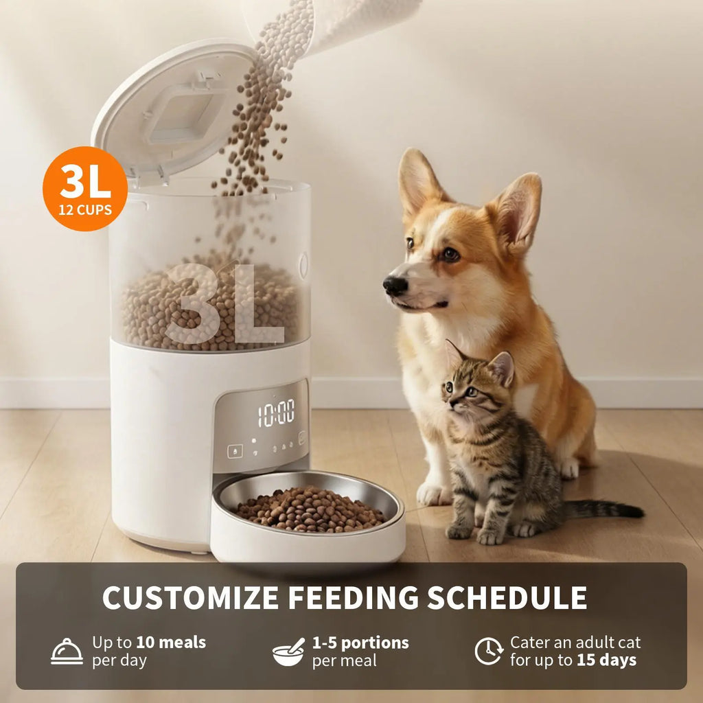【Furlyn】4-Liter Automatic Pet Feeder with Smart Wifi App Control; Cat and Dog Feeder; Programmable Feeding; Timed and Portion-Controlled Feeding; Dual-Power Source Design to Prevent Food Jams; Pet Food Combo Pack