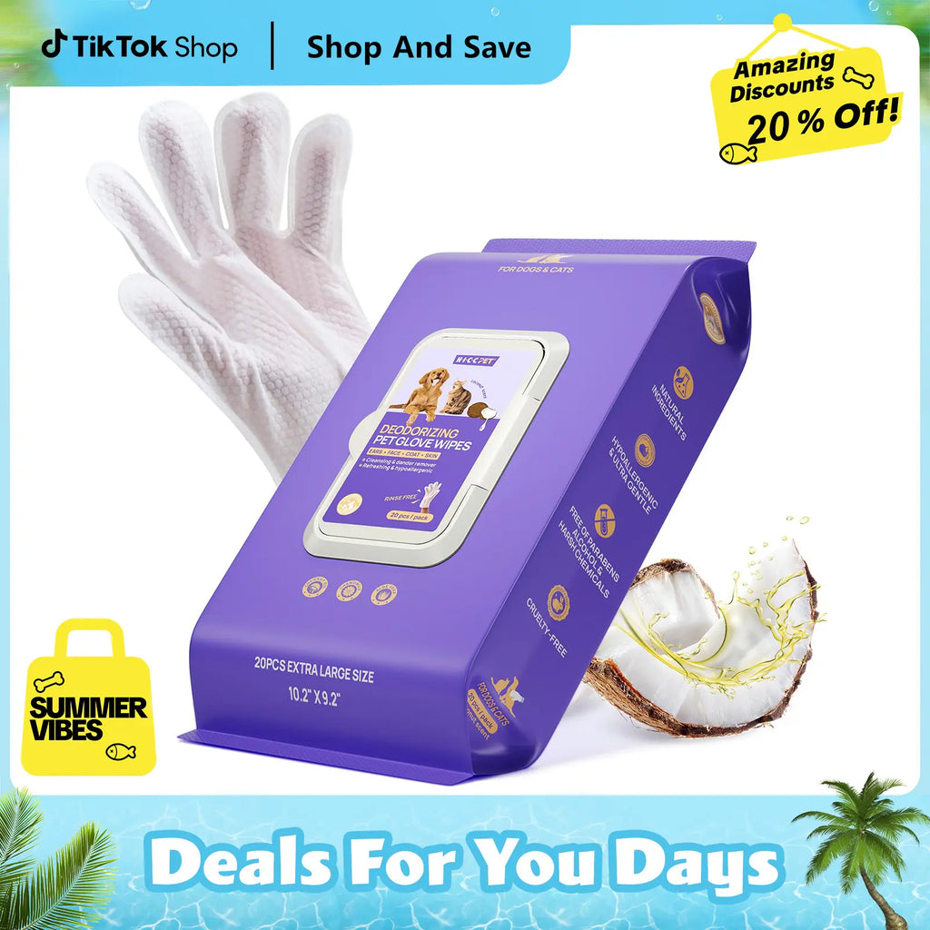 【Dealsforyoudays】Hicc PET Disposable Dog Grooming Wipes (20Pcs) - Natural, Hypoallergenic, No-Rinse Mess-Free Grooming Wipes with Fermented Oils for Hair Removal, Sticky Hair Control, Deodorizing, Skin Moisture, Paw Care, Outdoor Use Summerwins