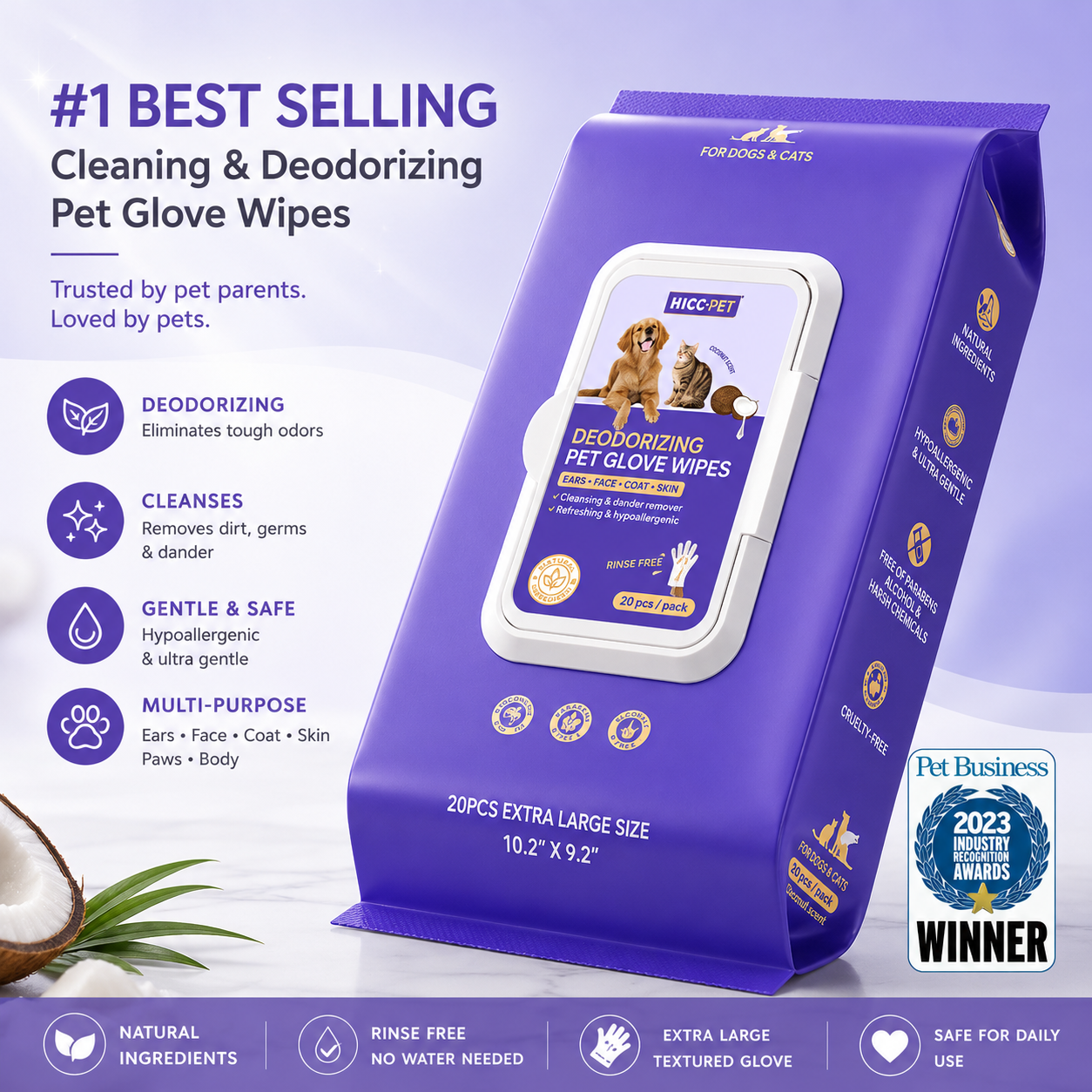 HICC Pet Grooming Wipes – Disposable Cleaning & Deodorizing Wipes