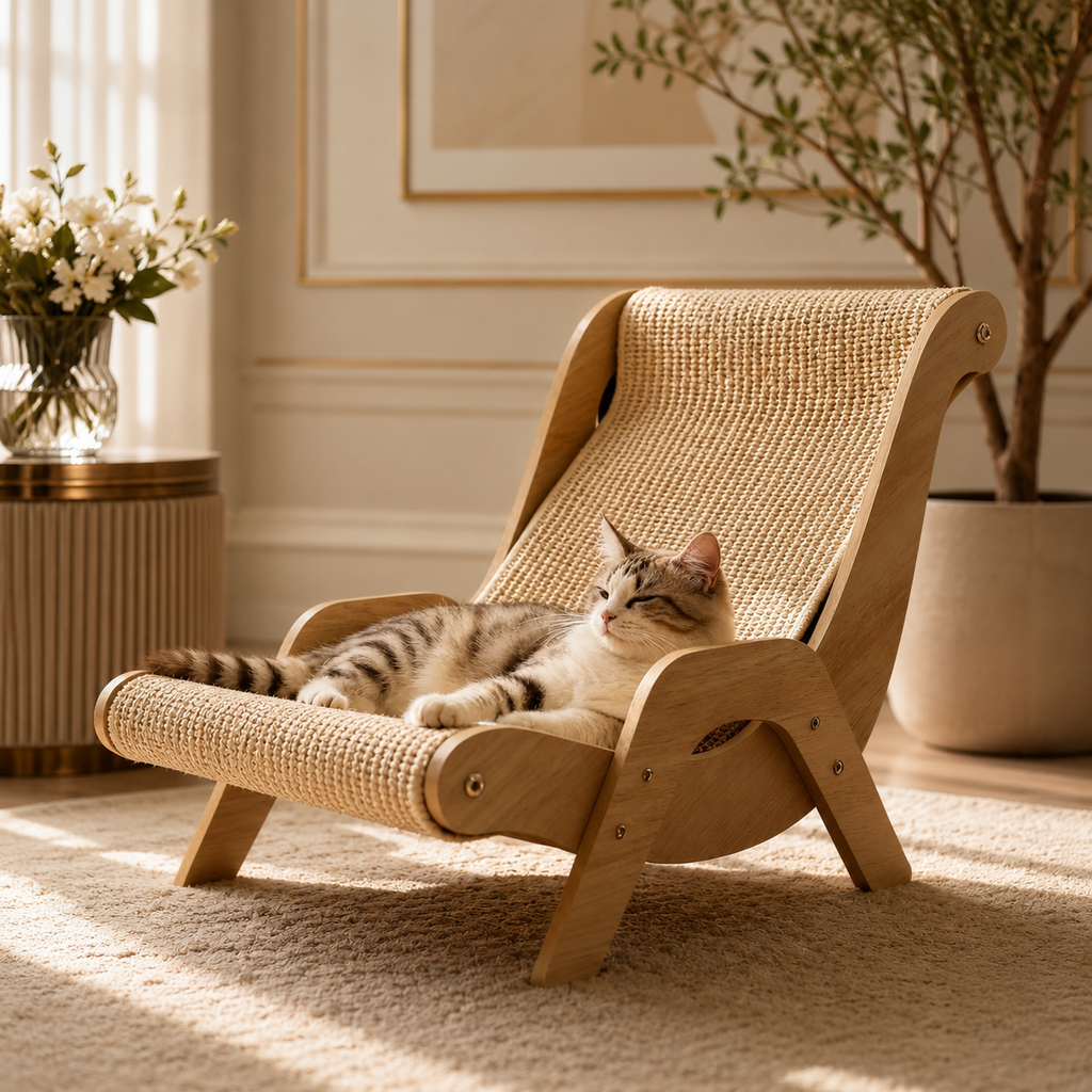 Elevated Cat Bed with Sisal Scratcher – Wooden Cat Hammock & Lounge