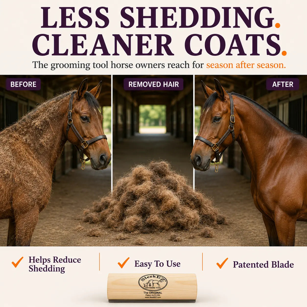 Sleekez Horse Brush for Shedding & Grooming, Deshedding Tool for Short & Long Haired Horses
